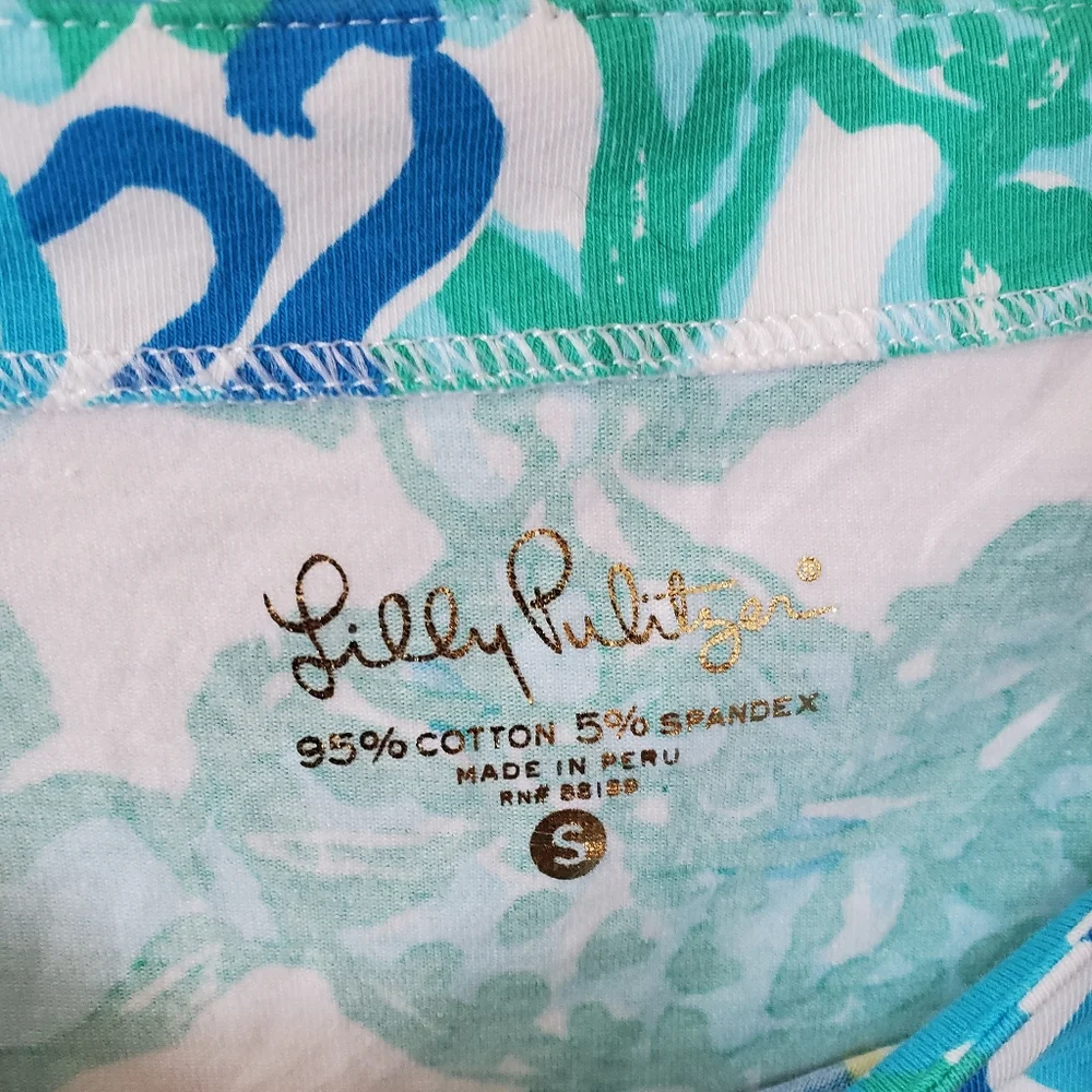 Lilly Pulitzer Blue Dahlia Abstract Vibrant Stretch Tee Half Sleeve Size Small - Picture 6 of 9